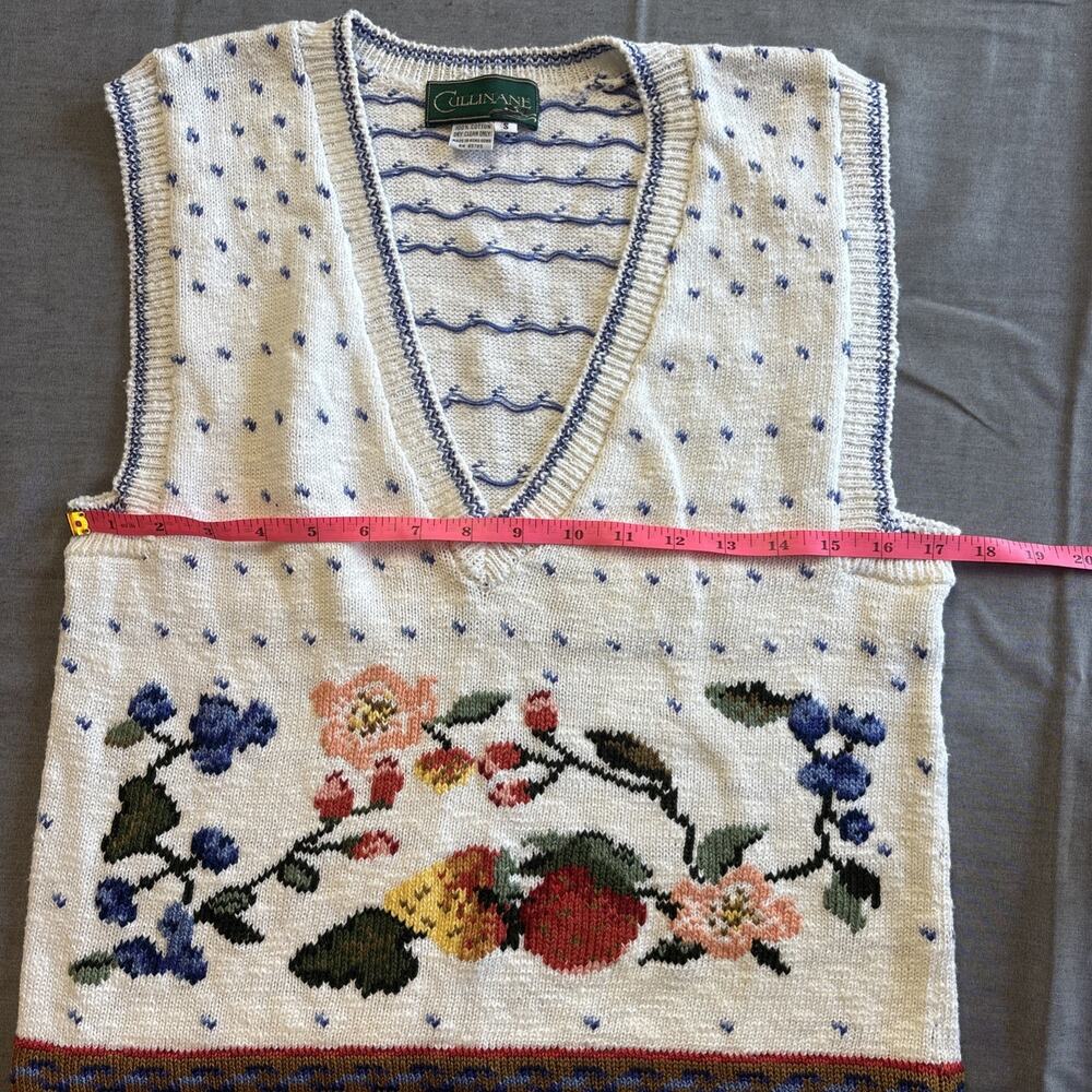 Cullinane Sweater Vest Womens Small Fruit And Floral 100% Cotton Vintage - Picture 3 of 6